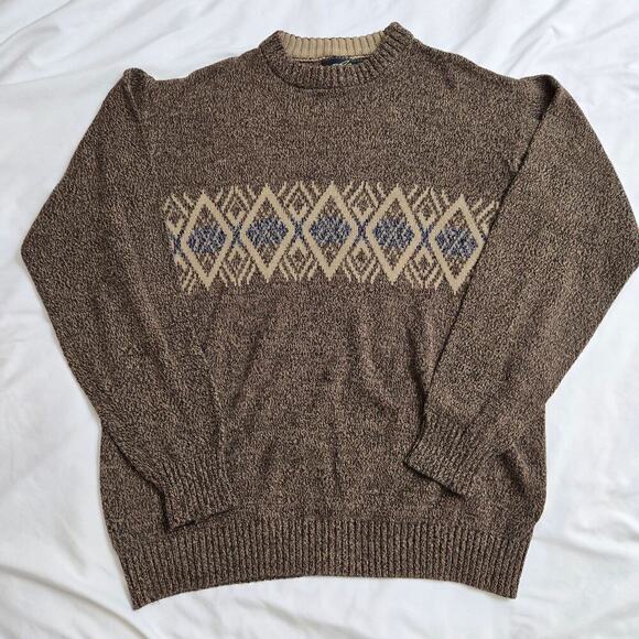 Studio Bill Blass Vtg 90s Grandpa Knit Sweater LT Oversized Geometric Diamonds - Picture 1 of 11